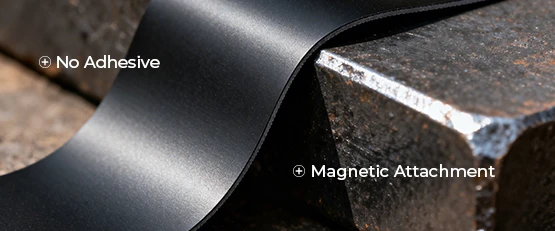 Flexible magnetic roll - non-adhesive surface and magnetic attachment side